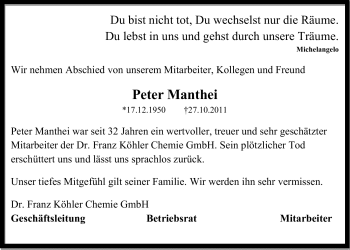 Traueranzeige von Peter Manthei von Echo-Zeitungen (Gesamtausgabe)