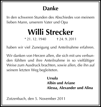 Traueranzeige von Willi Strecker von Starkenburger Echo