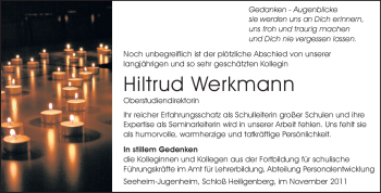 Traueranzeige von Hiltrud Werkmann von Echo-Zeitungen (Gesamtausgabe)