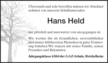 Traueranzeige von Hans-Georg Held von Odenwälder Echo