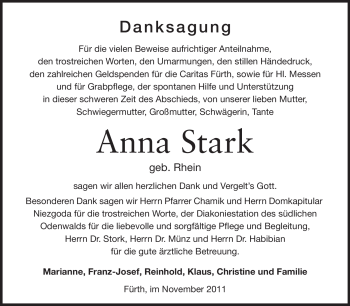 Traueranzeige von Anna Stark von Starkenburger Echo