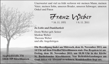 Traueranzeige von Franz Weber von Starkenburger Echo