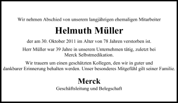 Traueranzeige von Helmuth Müller von Echo-Zeitungen (Gesamtausgabe)