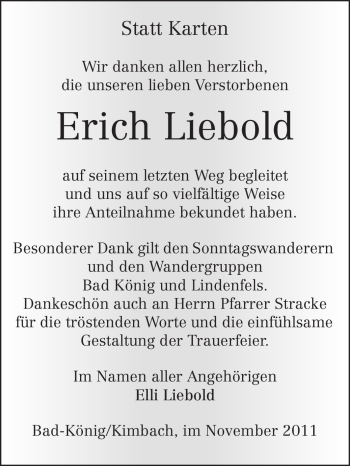 Traueranzeige von Erich Liebold von Echo-Zeitungen (Gesamtausgabe)