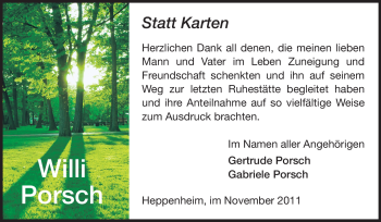 Traueranzeige von Willi Porsch von Starkenburger Echo
