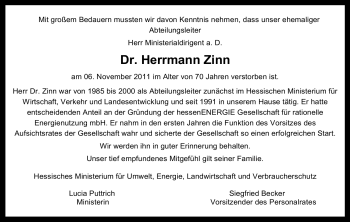 Traueranzeige von Herrmann Zinn von Echo-Zeitungen (Gesamtausgabe)