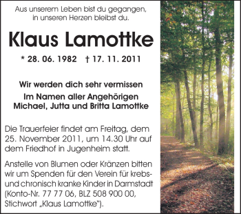 Traueranzeige von Klaus Lamottke von Darmstädter Echo, Odenwälder Echo, Rüsselsheimer Echo, Groß-Gerauer-Echo, Ried Echo