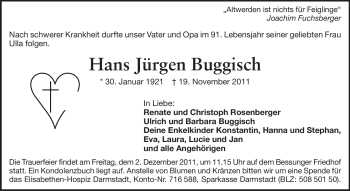Traueranzeige von Hans Jürgen Buggisch von Echo-Zeitungen (Gesamtausgabe)