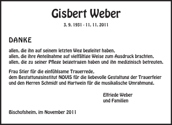 Traueranzeige von Gisbert Weber von Rüsselsheimer Echo, Groß-Gerauer-Echo, Ried Echo