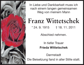 Traueranzeige von Franz Wittetschek von Echo-Zeitungen (Gesamtausgabe)