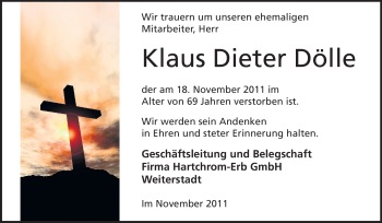 Traueranzeige von Klaus-Dieter Dölle von Darmstädter Echo, Odenwälder Echo, Rüsselsheimer Echo, Groß-Gerauer-Echo, Ried Echo