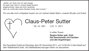 Traueranzeige von Claus-Peter Sutter von Echo-Zeitungen (Gesamtausgabe)
