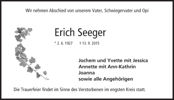 Traueranzeige von Erich Seeger von trauer.echo-online.de