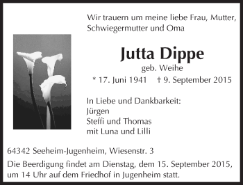 Traueranzeige von Jutta Dippe von trauer.echo-online.de