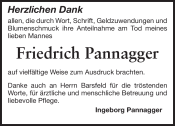 Traueranzeige von Friedrich Pannagger von Darmstädter Echo, Odenwälder Echo, Rüsselsheimer Echo, Groß-Gerauer-Echo, Ried Echo