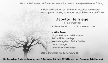 Traueranzeige von Babette Hellriegel von Echo-Zeitungen (Gesamtausgabe)