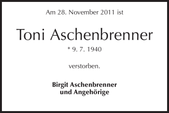 Traueranzeige von Toni Aschenbrenner von Darmstädter Echo, Odenwälder Echo, Rüsselsheimer Echo, Groß-Gerauer-Echo, Ried Echo
