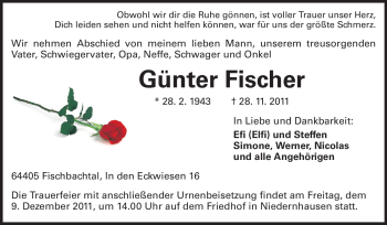 Traueranzeige von Günter Fischer  von Echo-Zeitungen (Gesamtausgabe)