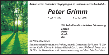 Traueranzeige von Peter Grimm von Odenwälder Echo