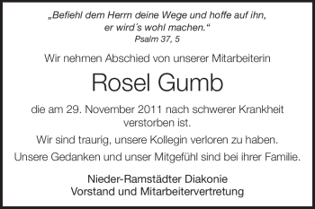 Traueranzeige von Rosel Gumb von Echo-Zeitungen (Gesamtausgabe)