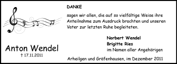 Traueranzeige von Anton Wendel von Echo-Zeitungen (Gesamtausgabe)