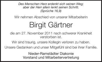 Traueranzeige von Birgit Gärtner von Echo-Zeitungen (Gesamtausgabe)