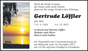 Traueranzeige von Gertrude Löffler von Rüsselsheimer Echo, Groß-Gerauer-Echo, Ried Echo