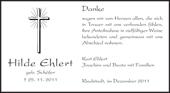 Traueranzeige von Hilde Ehlert von Rüsselsheimer Echo, Groß-Gerauer-Echo, Ried Echo