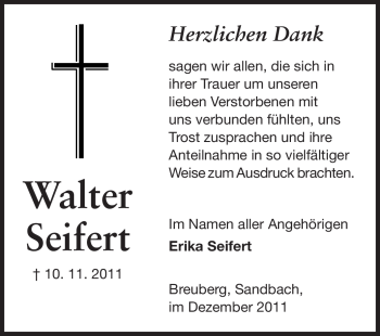Traueranzeige von Walter Seifert von Odenwälder Echo
