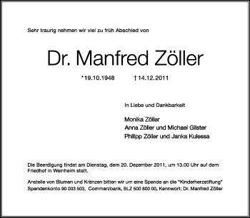 Traueranzeige von Manfred Zöller von Starkenburger Echo