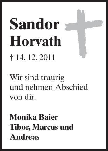 Traueranzeige von Sandor Horvath von Rüsselsheimer Echo, Groß-Gerauer-Echo, Ried Echo