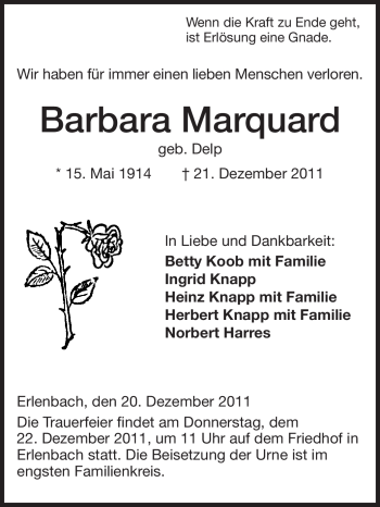 Traueranzeige von Barbara Marquard von Starkenburger Echo