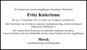 Traueranzeige von Fritz Knierieme von Echo-Zeitungen (Gesamtausgabe)