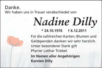 Traueranzeige von Nadine Dilly von Echo-Zeitungen (Gesamtausgabe)