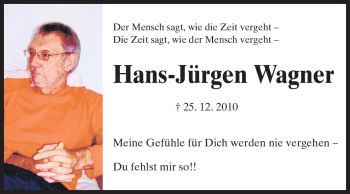 Traueranzeige von Hans-Jürgen Wagner von Echo-Zeitungen (Gesamtausgabe)