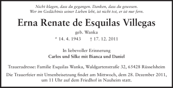 Traueranzeige von Erna Renate de Esquilas Villegas von Rüsselsheimer Echo, Groß-Gerauer-Echo, Ried Echo