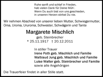 Traueranzeige von Margarete Mischlich von Echo-Zeitungen (Gesamtausgabe)