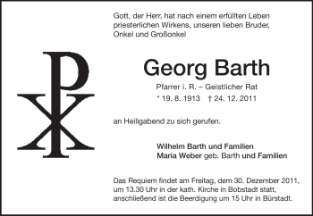 Traueranzeige von Georg Barth von Echo-Zeitungen (Gesamtausgabe)
