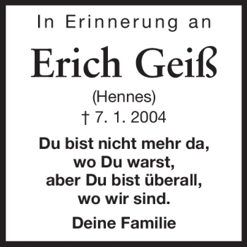 Traueranzeige von Erich Geiß von Echo-Zeitungen (Gesamtausgabe)
