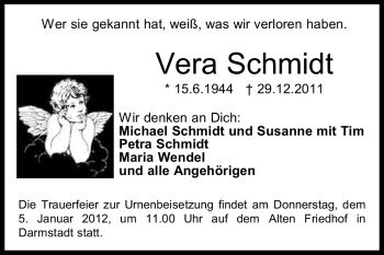Traueranzeige von Vera Schmidt von Echo-Zeitungen (Gesamtausgabe)