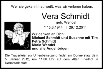 Traueranzeige von Vera Schmidt von Echo-Zeitungen (Gesamtausgabe)