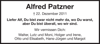 Traueranzeige von Alfred Patzner von Echo-Zeitungen (Gesamtausgabe)