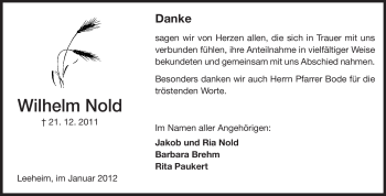 Traueranzeige von Wilhelm Nold von Rüsselsheimer Echo, Groß-Gerauer-Echo, Ried Echo