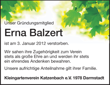 Traueranzeige von Erna Balzert von Echo-Zeitungen (Gesamtausgabe)