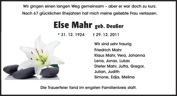 Traueranzeige von Else Mahr von Echo-Zeitungen (Gesamtausgabe)