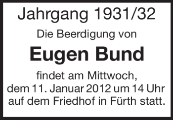 Traueranzeige von Eugen Bund  von Starkenburger Echo