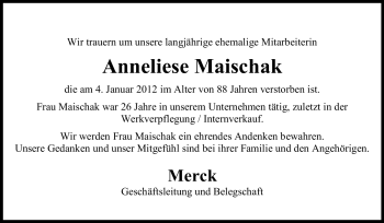 Traueranzeige von Anneliese Maischak von Echo-Zeitungen (Gesamtausgabe)