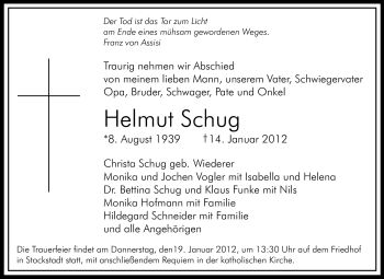 Traueranzeige von Helmut Schug von Rüsselsheimer Echo, Groß-Gerauer-Echo, Ried Echo