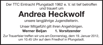 Traueranzeige von Andrea Heckwolf von Echo-Zeitungen (Gesamtausgabe)