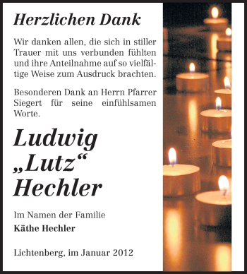 Traueranzeige von Ludwig Hechler von Echo-Zeitungen (Gesamtausgabe)